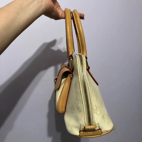 Dooney & Bourke Signature Monogram Cream Tan Canvas & Leather Mix Satchel Bag - Picture 6 of 16